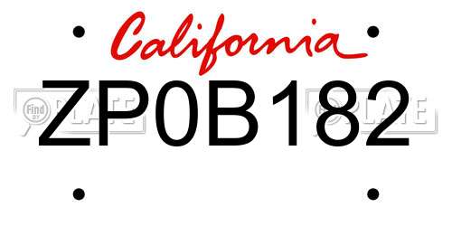 ZP0B182 California License Plate