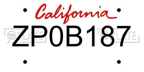 ZP0B187 California License Plate
