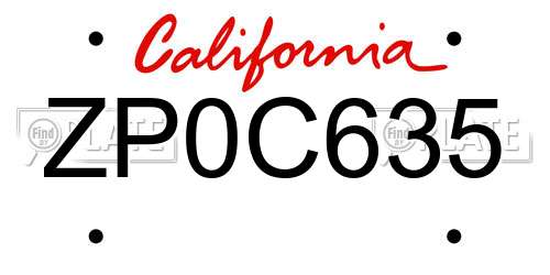 ZP0C635 California License Plate