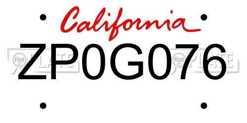 ZP0G076 California License Plate