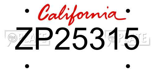 ZP25315 California License Plate