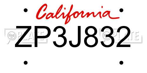 ZP3J832 California License Plate