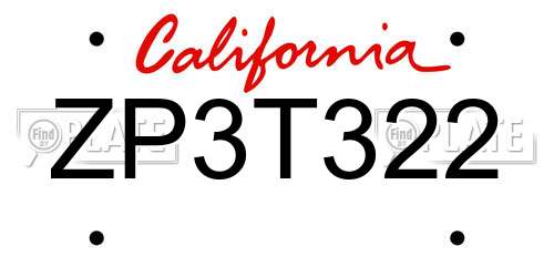 ZP3T322 California License Plate