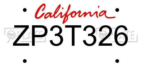 ZP3T326 California License Plate