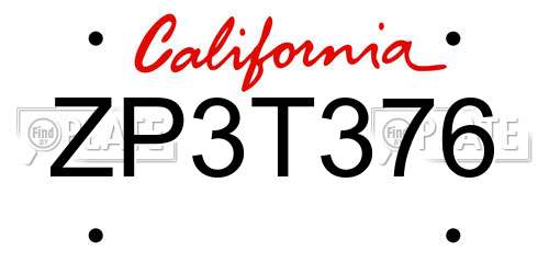 ZP3T376 California License Plate