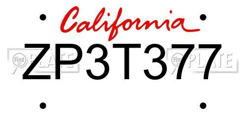 ZP3T377 California License Plate