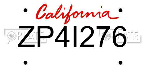 ZP4I276 California License Plate