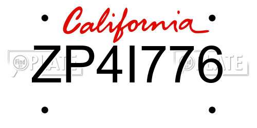 ZP4I776 California License Plate