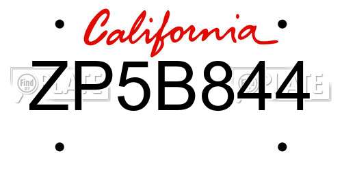 ZP5B844 California License Plate