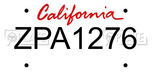 ZPA1276 California License Plate