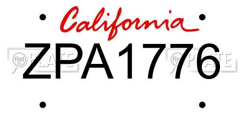 ZPA1776 California License Plate