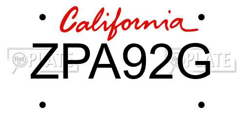 ZPA92G California License Plate