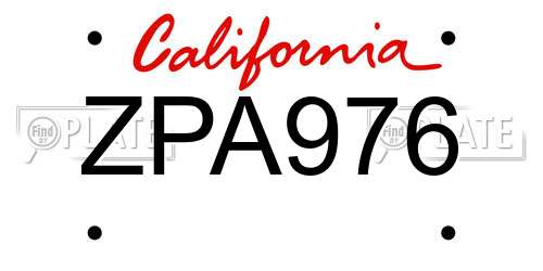ZPA976 California License Plate