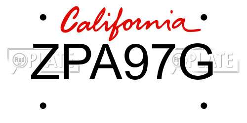 ZPA97G California License Plate