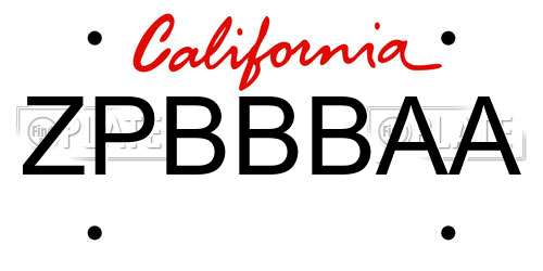 ZPBBBAA California License Plate