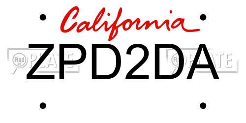 ZPD2DA California License Plate