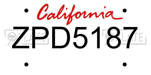 ZPD5187 California License Plate