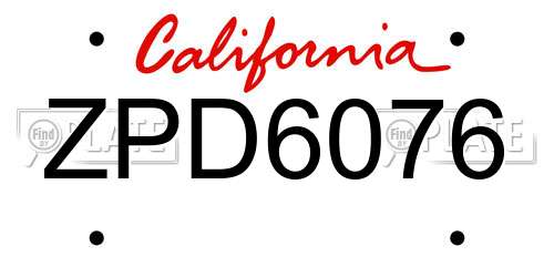 ZPD6076 California License Plate