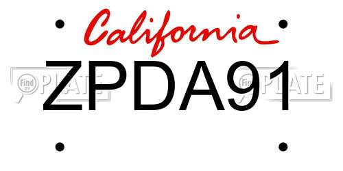 ZPDA91 California License Plate