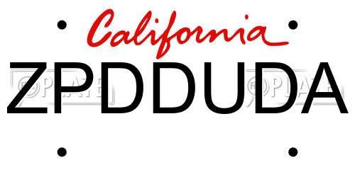 ZPDDUDA California License Plate