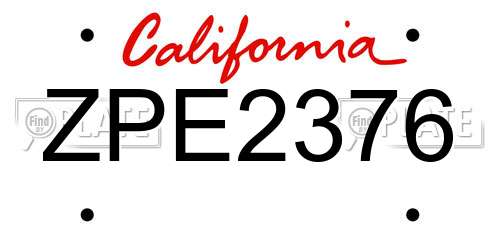 ZPE2376 California License Plate