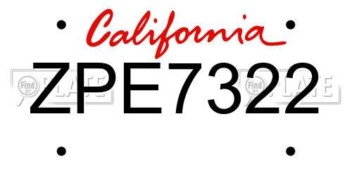 ZPE7322 California License Plate