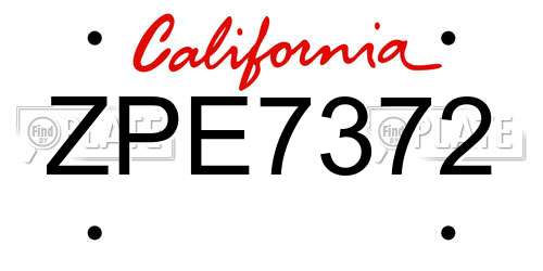 ZPE7372 California License Plate