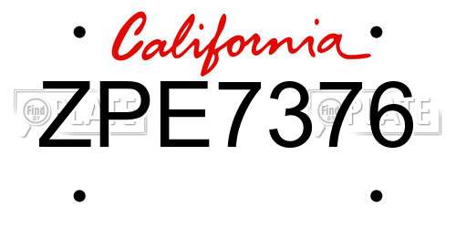 ZPE7376 California License Plate