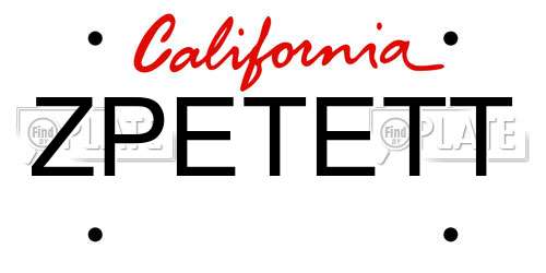 ZPETETT California License Plate