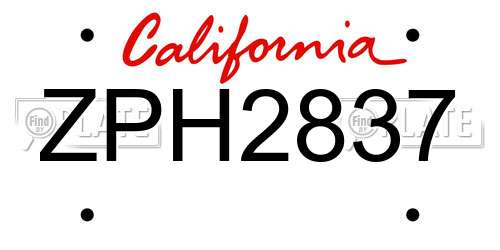 ZPH2837 California License Plate