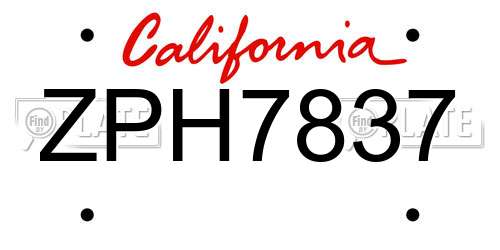 ZPH7837 California License Plate