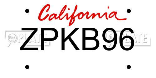 ZPKB96 California License Plate