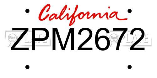 ZPM2672 California License Plate