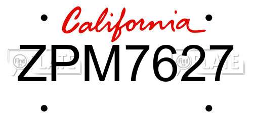 ZPM7627 California License Plate