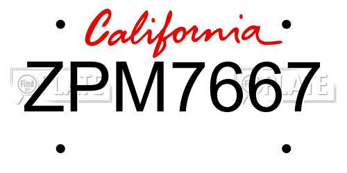 ZPM7667 California License Plate