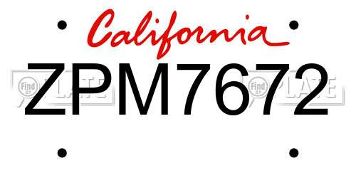 ZPM7672 California License Plate