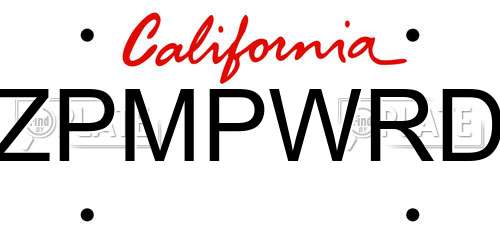 ZPMPWRD California License Plate