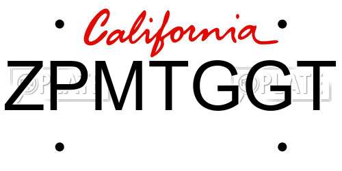 ZPMTGGT California License Plate