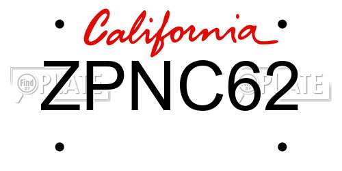 ZPNC62 California License Plate