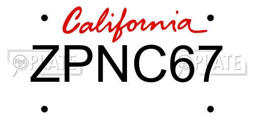 ZPNC67 California License Plate