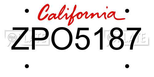 ZPO5187 California License Plate