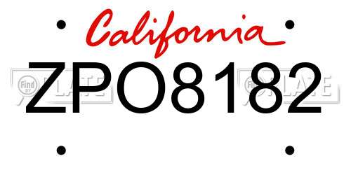 ZPO8182 California License Plate