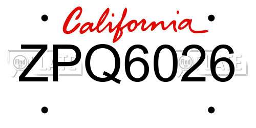 ZPQ6026 California License Plate