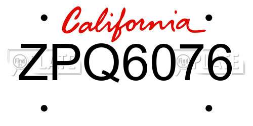ZPQ6076 California License Plate