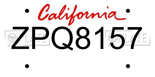 ZPQ8157 California License Plate