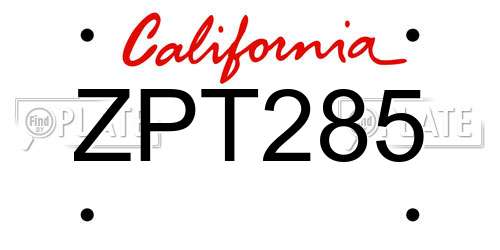 ZPT285 California License Plate