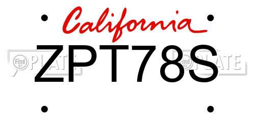 ZPT78S California License Plate