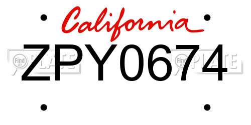 ZPY0674 California License Plate