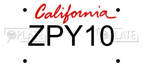 ZPY10 California License Plate