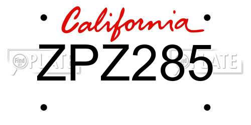 ZPZ285 California License Plate